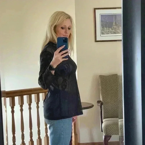 Sundance Dark Brown Sheer Lace Mock Neck Top in a Size Large. - Picture 7 of 12